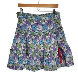 Marc Jacobs Vintage Aruba Tiered Floral Mini Skirt 4 Ruffle Hem Ruched Accent